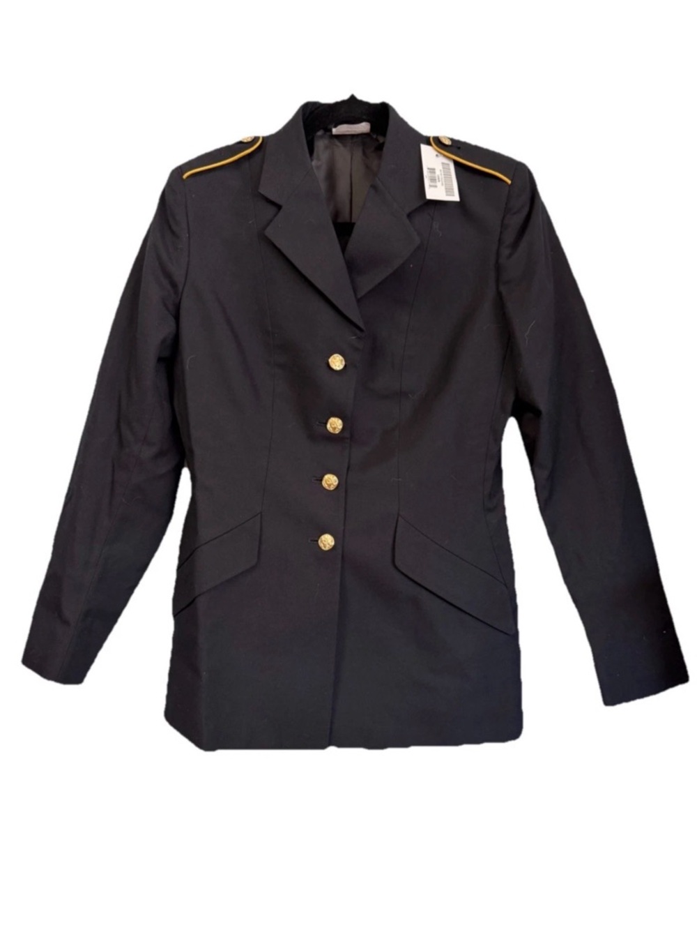 Black Military-Style Utility Jacket with Gold Trim